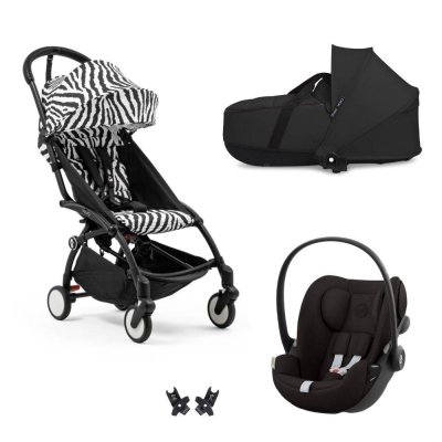 Poussette trio yoyo 3 pack 6+ et siège auto cloud g black + nacelle yoyo - chassis noir - zebra / noir