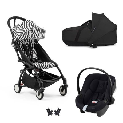Poussette trio yoyo 3 pack 6+ et siège auto aton b2 black + nacelle yoyo - chassis noir - zebra / noir