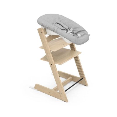 Pack chaise haute tripp trapp chêne naturel + newborn set gris