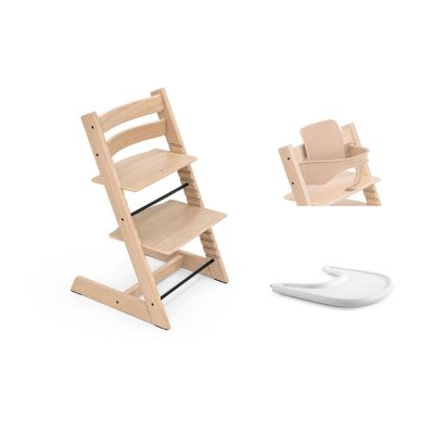 Pack chaise haute tripp trapp chêne + baby set + tablette naturel