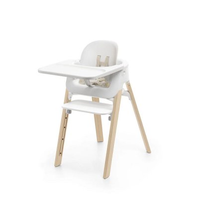 Chaise haute steps complète avec baby set et plateau blanc / natural