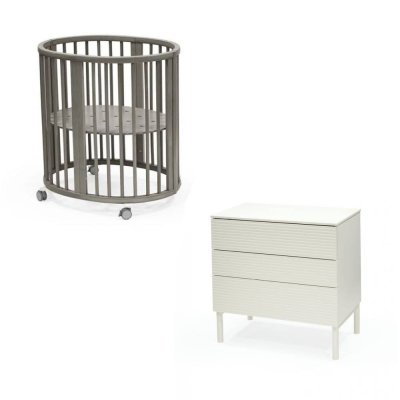 Chambre duo berceau sleepi gris + commode sleepi blanc