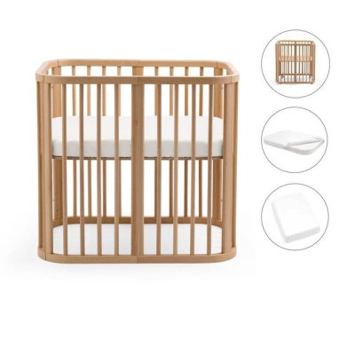 Pack berceau nighti + matelas + drap housse blanc - natural