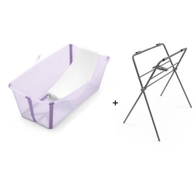 Pack complet baignoire flexi bath lavande + support + transat nouveau-né