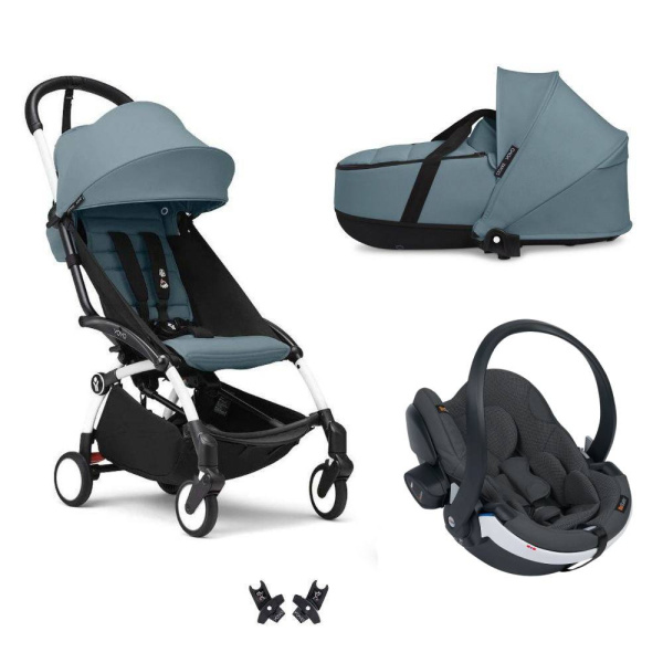 Poussette trio yoyo 3 - châssis blanc pack 6+ siège auto izi go modular x2 by besafe + nacelle aqua Stokke