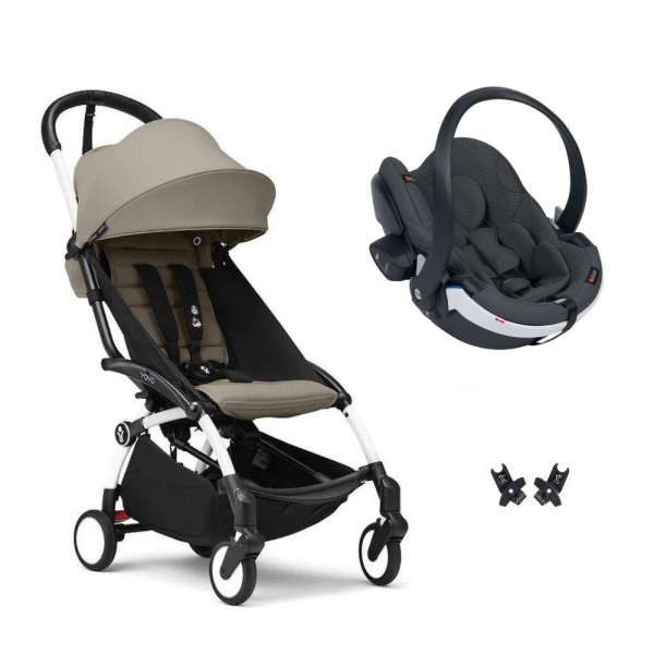 Poussette duo yoyo 3 - châssis blanc pack 6+ et siège auto izi go modular x2 by besafe taupe Stokke