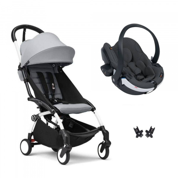 Poussette duo yoyo 3 - châssis blanc pack 6+ et siège auto izi go modular x2 by besafe stone Stokke