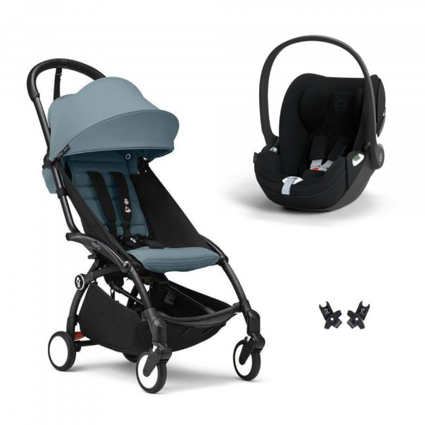 Poussette duo yoyo 3 pack 6+ et siège auto cloud t plus black - chassis noir - aqua Stokke