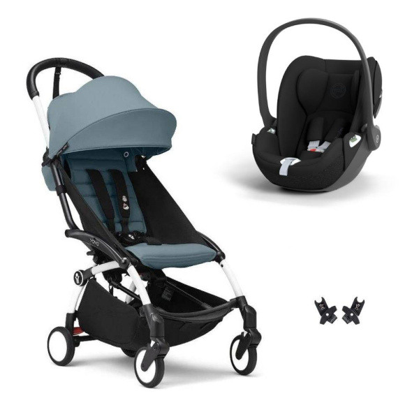 Poussette duo yoyo 3 pack 6+ et siège auto cloud t - chassis blanc - aqua Stokke