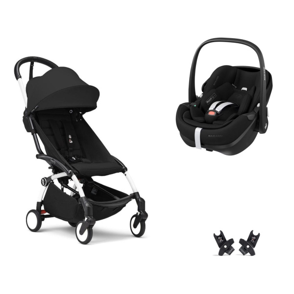 Poussette duo yoyo 3 pack 6+ et siège auto pebble 360 pro² black - chassis blanc - noir Stokke