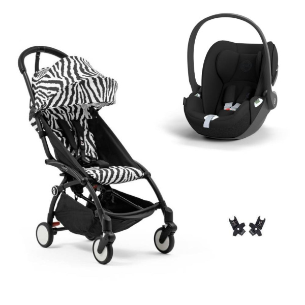 Poussette duo yoyo 3 pack 6+ et siège auto cloud t black - chassis noir - zebra Stokke
