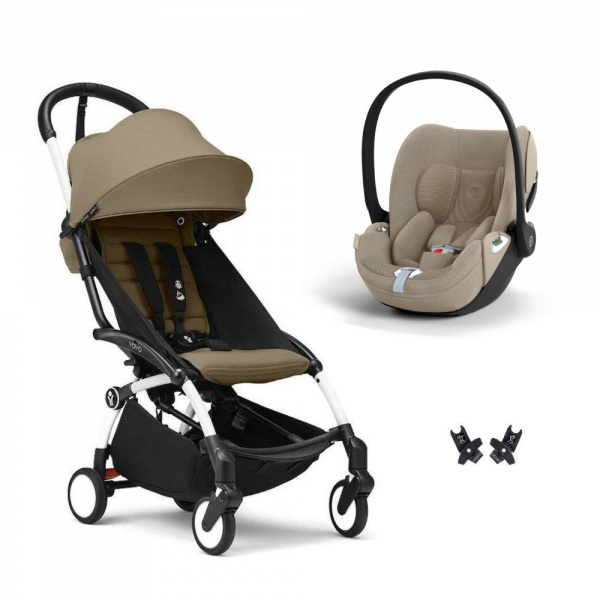 Poussette duo yoyo 3 pack 6+ et siège auto cloud t plus beige - chassis blanc - toffee Stokke