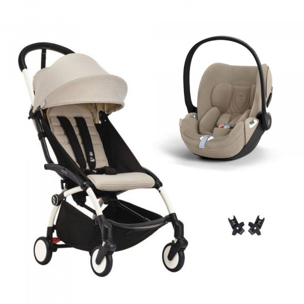 Poussette duo yoyo 3 pack 6+ et siège auto cloud t plus beige - chassis blanc - bonpoint Stokke