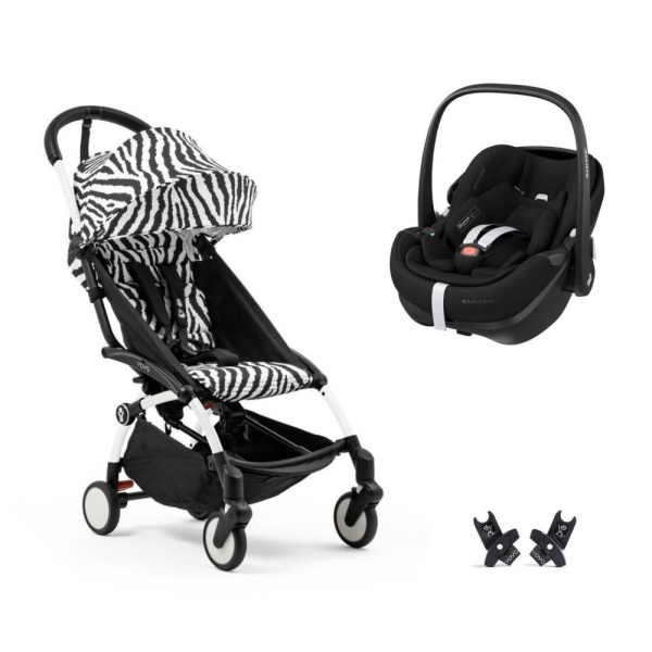 Poussette duo yoyo 3 pack 6+ et siège auto pebble 360 pro² black - chassis blanc - zebra Stokke