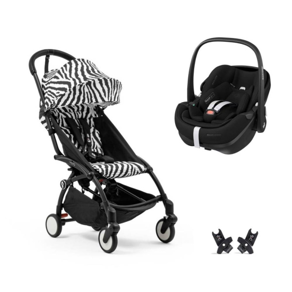 Poussette duo yoyo 3 pack 6+ et siège auto pebble 360 pro² - chassis noir - zebra Stokke