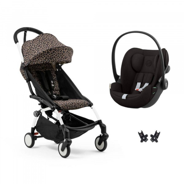 Poussette duo yoyo 3 pack 6+ et siège auto cloud g black - chassis blanc - leopard Stokke