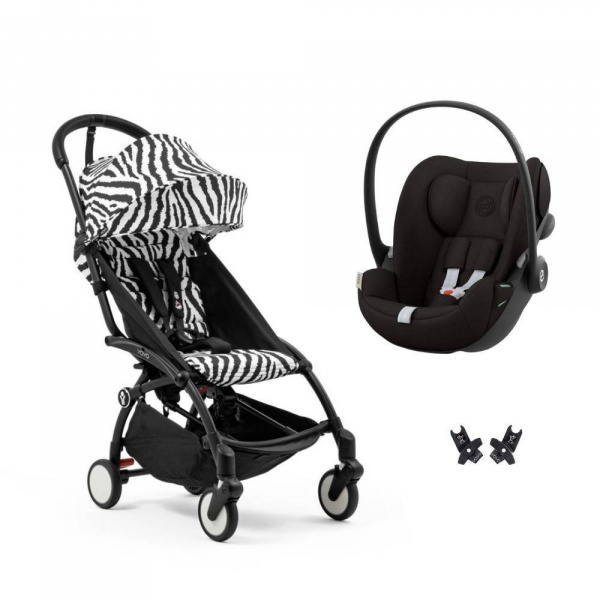 Poussette duo yoyo 3 pack 6+ et siège auto cloud g black - chassis noir - zebra Stokke