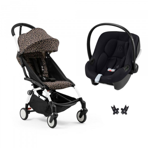 Poussette duo yoyo 3 pack 6+ et siège auto aton b2 black - chassis blanc - leopard Stokke