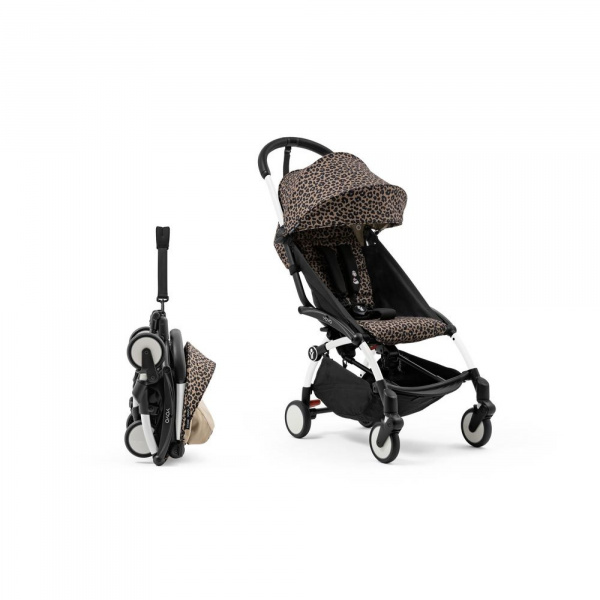Poussette duo yoyo 3 pack 6+ et siège auto aton b2 black - chassis blanc - leopard Stokke