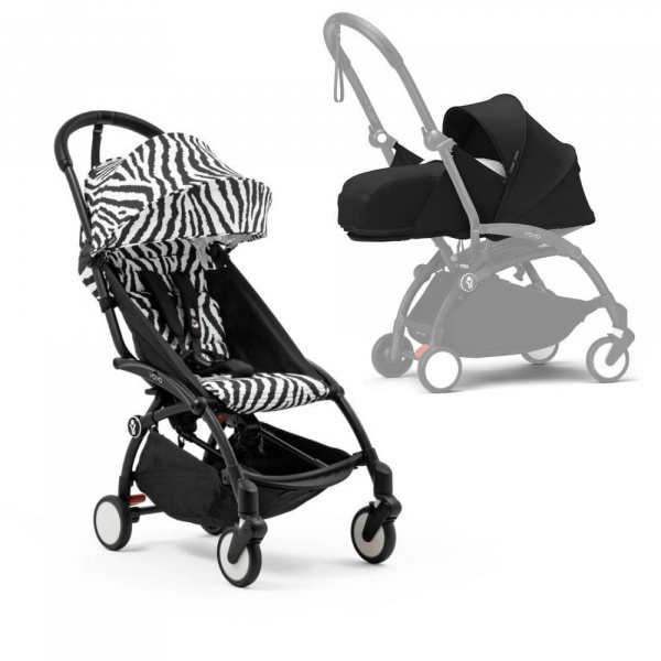 Poussette complète yoyo 3 châssis noir pack 0+ et 6+ zebra / noir Stokke
