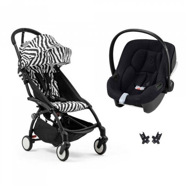 Poussette duo yoyo 3 pack 6+ et siège auto aton b2 black - chassis noir - zebra Stokke