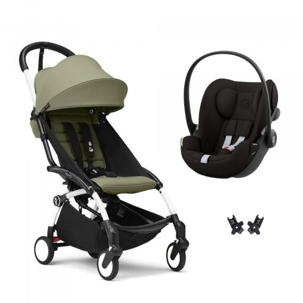 Poussette duo yoyo 3 pack 6+ et siège auto cloud g black - chassis blanc - olive Stokke