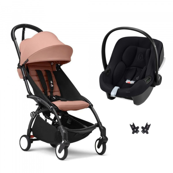 Poussette duo yoyo 3 pack 6+ et siège auto aton b2 black - chassis noir - ginger Stokke