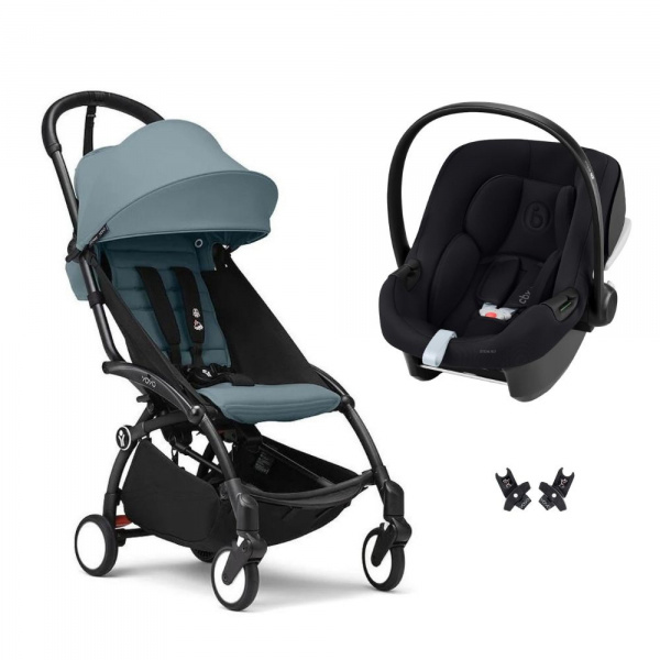 Poussette duo yoyo 3 pack 6+ et siège auto aton b2 black - chassis noir - aqua Stokke