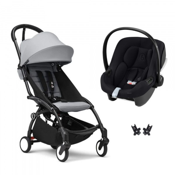 Poussette duo yoyo 3 pack 6+ et siège auto aton b2 black - chassis noir - stone Stokke