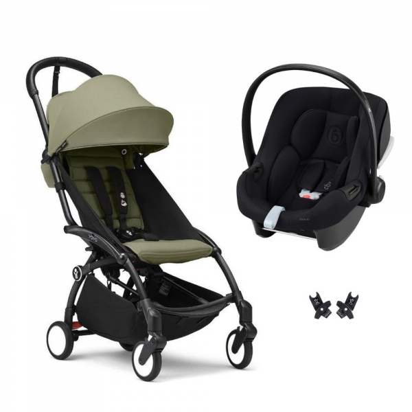 Poussette duo yoyo 3 pack 6+ et siège auto aton b2 black - chassis noir - olive Stokke