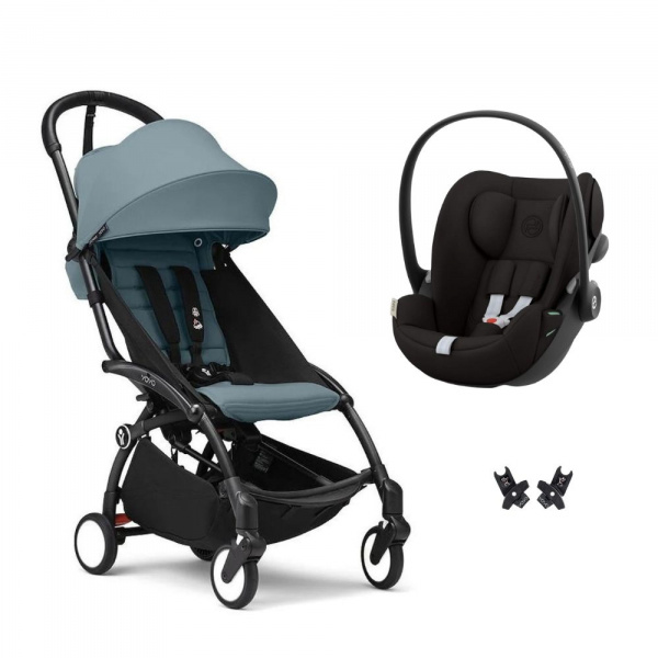 Poussette duo yoyo 3 pack 6+ et siège auto cloud g black - chassis noir - aqua Stokke