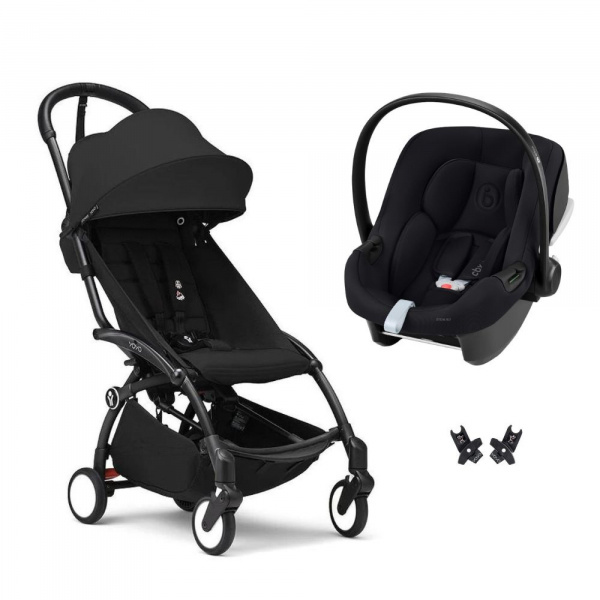 Poussette duo yoyo 3 pack 6+ et siège auto aton b2 black - chassis noir - noir Stokke