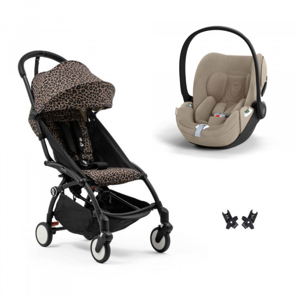Poussette duo yoyo 3 pack 6+ et siège auto cloud t plus beige - chassis noir - leopard Stokke
