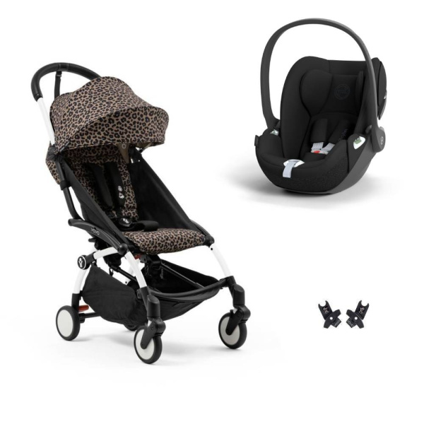 Poussette duo yoyo 3 pack 6+ et siège auto cloud t - chassis blanc - léopard Stokke
