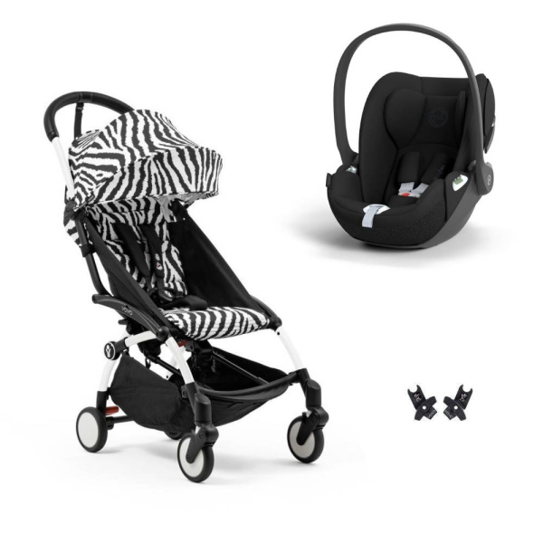Poussette duo yoyo 3 pack 6+ et siège auto cloud t black - chassis blanc - zebra Stokke