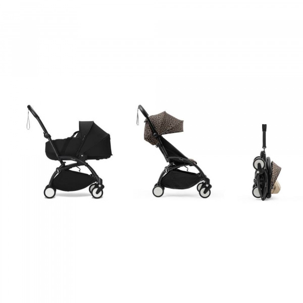 Poussette duo yoyo 3 - châssis noir pack 6+ et nacelle leopard / noir Stokke