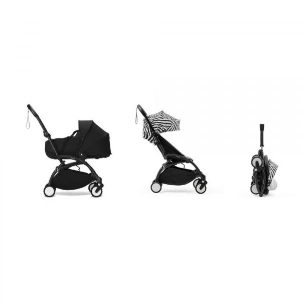 Poussette duo yoyo 3 - châssis noir pack 6+ et nacelle zebra / noir Stokke