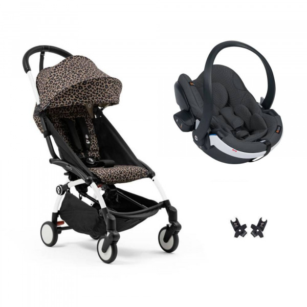 Poussette duo yoyo 3 - châssis blanc pack 6+ et siège auto izi go modular x2 by besafe leopard Stokke
