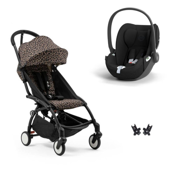 Poussette duo yoyo 3 pack 6+ et siège auto cloud t black - chassis noir - léopard Stokke