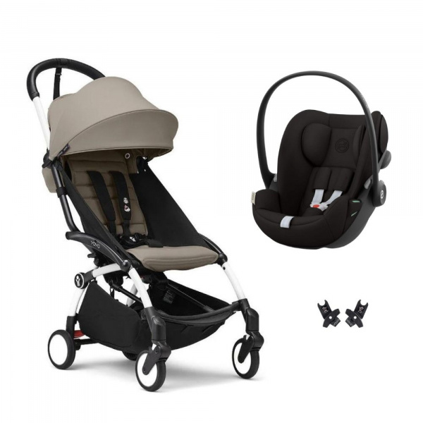 Poussette duo yoyo 3 pack 6+ et siège auto cloud g black - chassis blanc - taupe Stokke