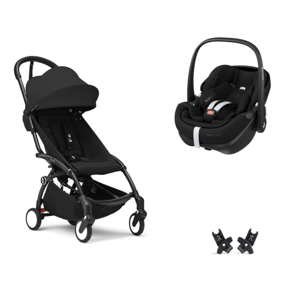 Poussette duo yoyo 3 pack 6+ et siège auto pebble 360 pro² - chassis noir - noir Stokke