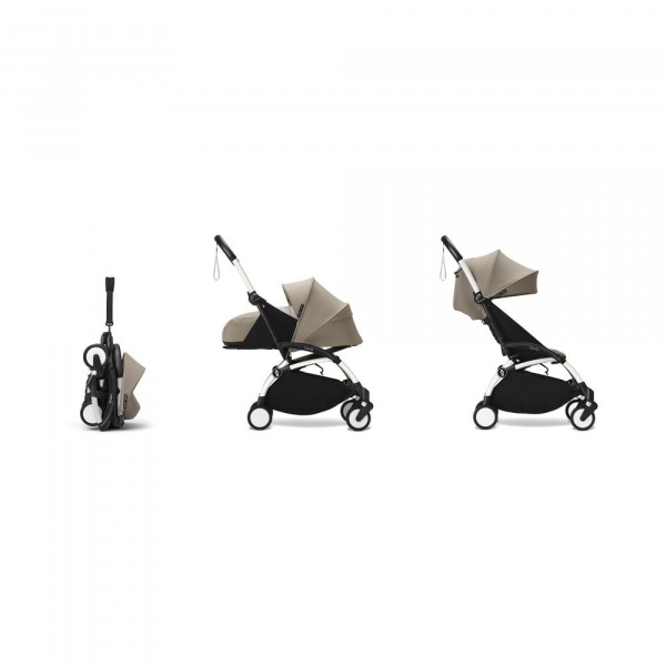 Poussette complète yoyo 3 châssis blanc pack 0+ et 6+ taupe Stokke