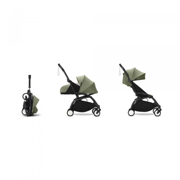 Poussette complète yoyo 3 châssis noir pack 0+ et 6+ olive Stokke