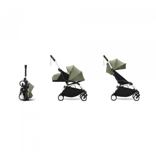Poussette complète yoyo 3 châssis blanc pack 0+ et 6+ olive Stokke