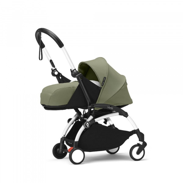 Poussette complète yoyo 3 châssis blanc pack 0+ et 6+ olive Stokke