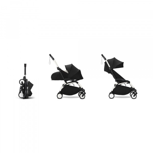 Poussette complète yoyo 3 châssis blanc pack 0+ et 6+ noir Stokke