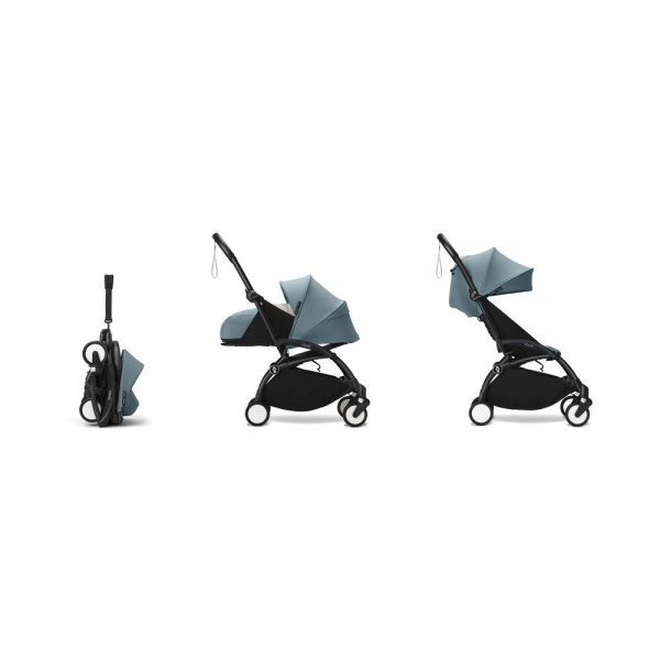 Poussette complète yoyo 3 châssis noir pack 0+ et 6+ aqua Stokke