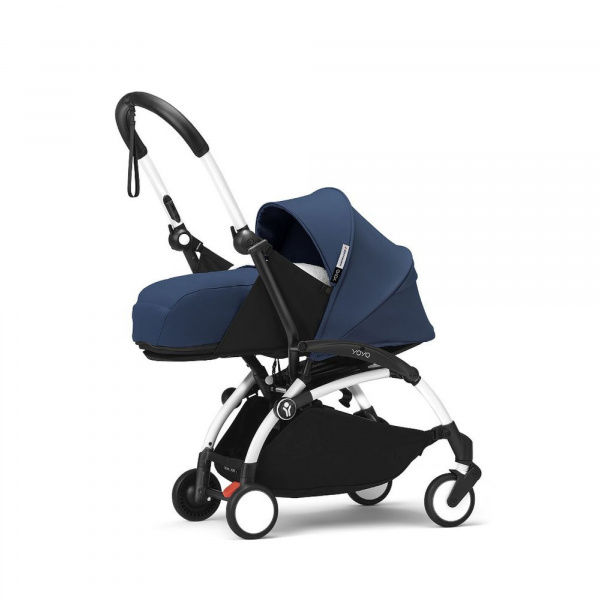 Poussette complète yoyo 3 châssis blanc pack 0+ et 6+ bleu air france Stokke