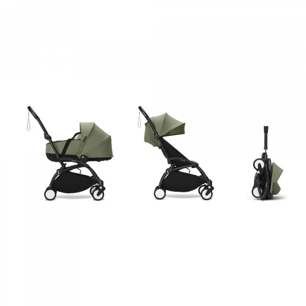 Poussette duo yoyo 3 - châssis noir pack 6+ et nacelle olive Stokke