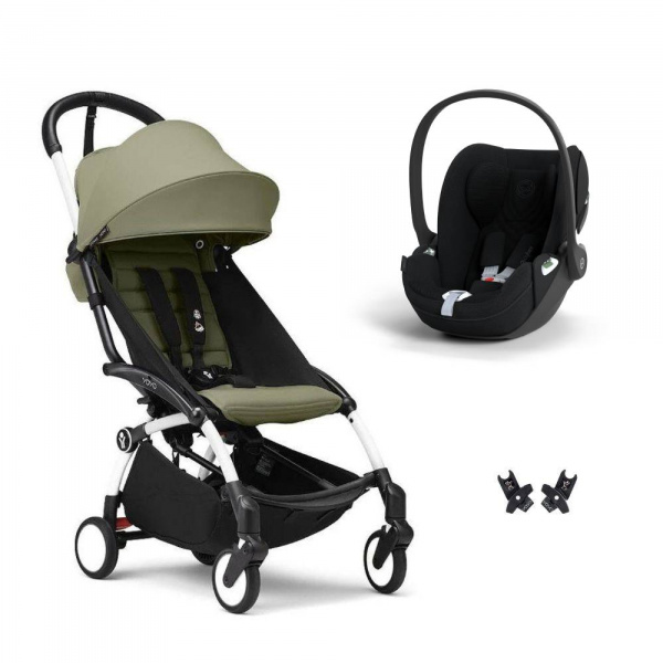 Poussette duo yoyo 3 pack 6+ et siège auto cloud t plus black - chassis blanc - olive Stokke